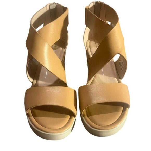 Ecco Womens Tan Leather Wedge Sandals Sz 40/9.5 w/ Zipper Cushioned Comfort NIB - Picture 1 of 8
